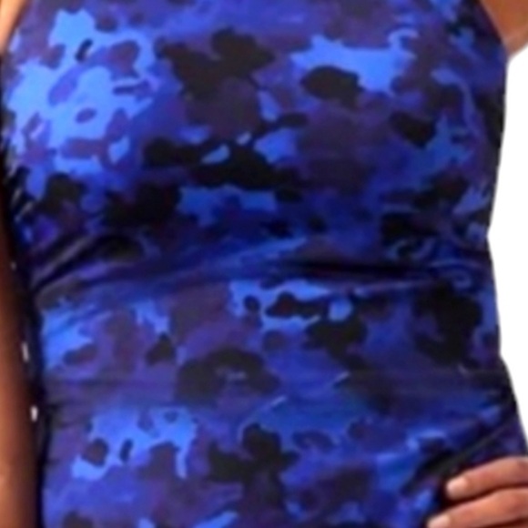 Athleta Two Piece Tankini Blue Camo 36D/DD Large Bottom - Picture 2 of 5